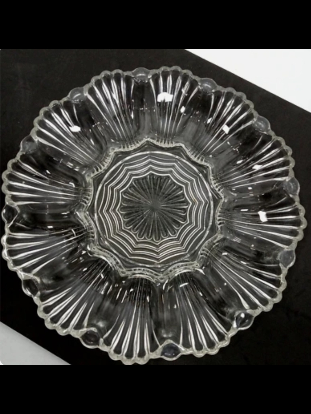 Vintage Anchor Hocking Clear Glass Oyster Tray Dish Deviled Egg Plate